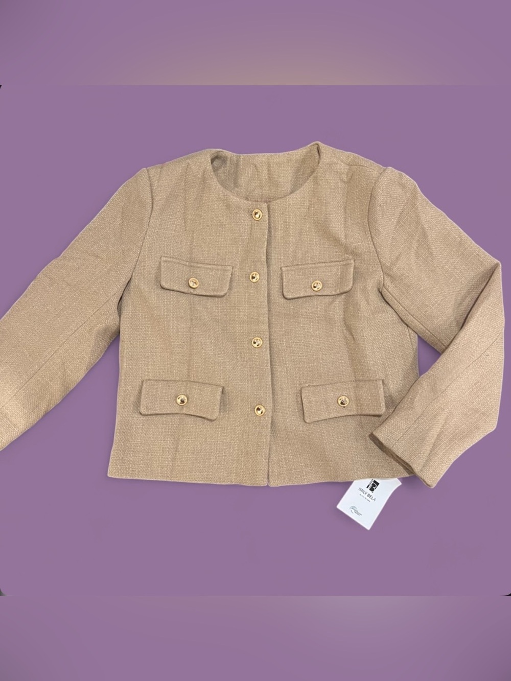 Imily Bela Cream White Tweed Cropped Blazer Jacket Gold Buttons Size S NWT